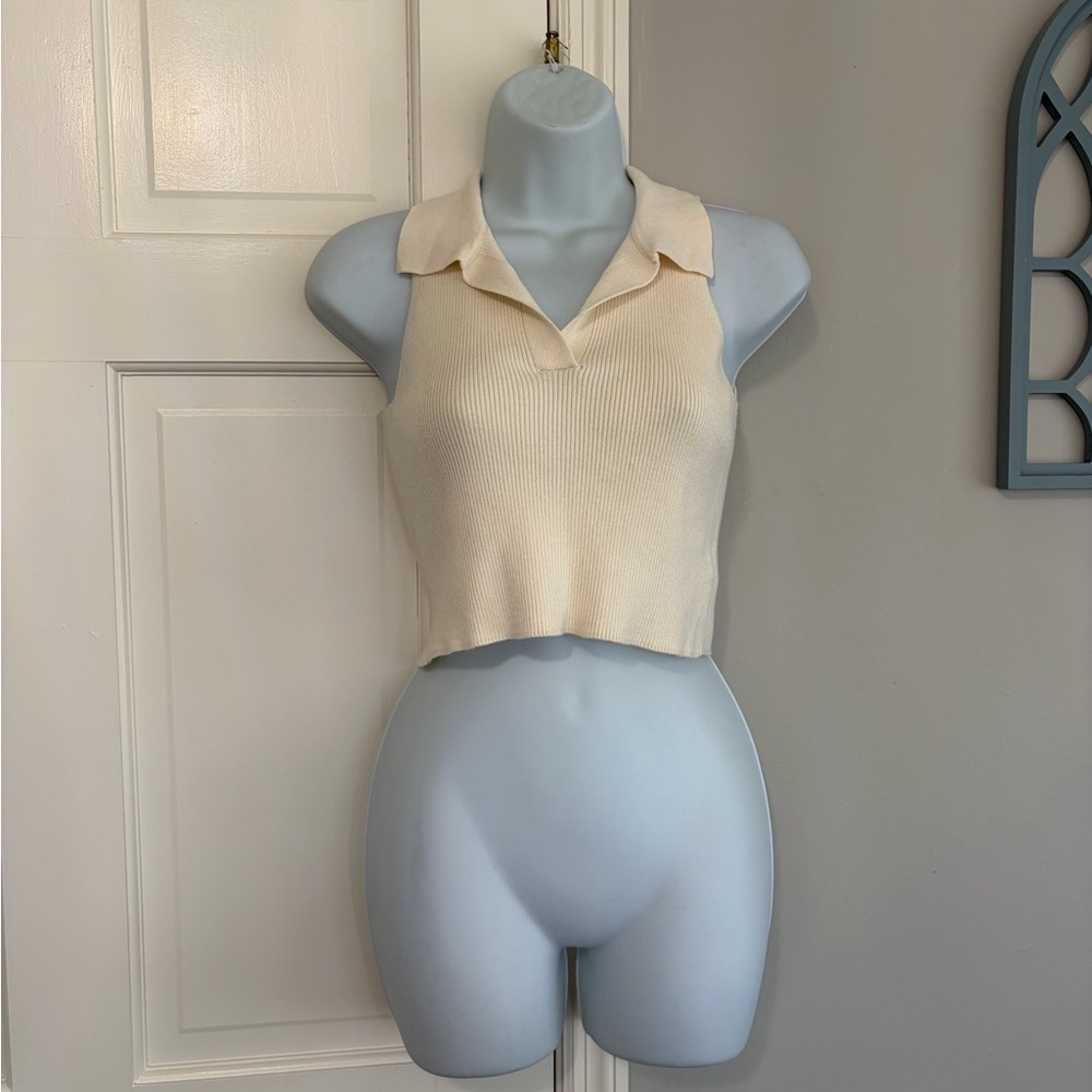 Sincerely Jules Cream Collared Crop Top - Picture 1 of 3